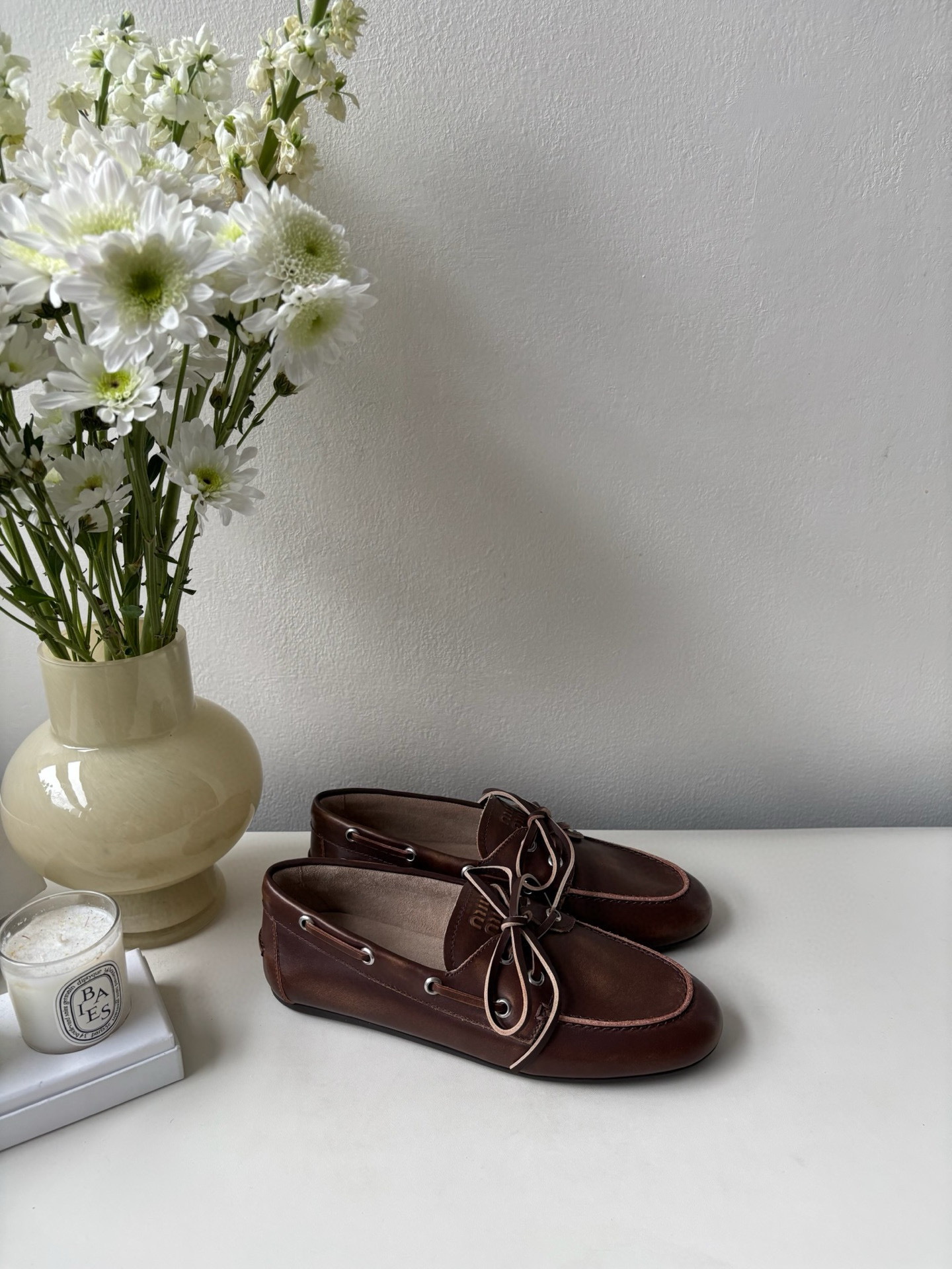 미우 미우 Miu Miu Unlined Bleached Leather Loafers Sienna