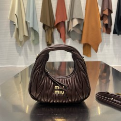미우 미우 Miu Miu 5BP078 Wander matelassé nappa leather hobo mini-bag Burgundy 17.5cm