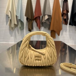 미우 미우 Miu Miu 5BP078 Wander matelassé nappa leather hobo mini-bag yellow 17.5cm