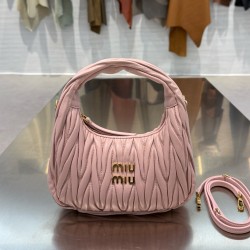 미우 미우 Miu Miu 5BC125 Wander matelassé nappa leather bag Alabaster Pink 20cm