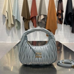 미우 미우 Miu Miu 5BC125 Wander matelassé nappa leather bag Powder Blue 20cm