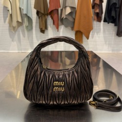 미우 미우 Miu Miu 5BC125 Wander matelassé nappa leather bag Coffee 20cm