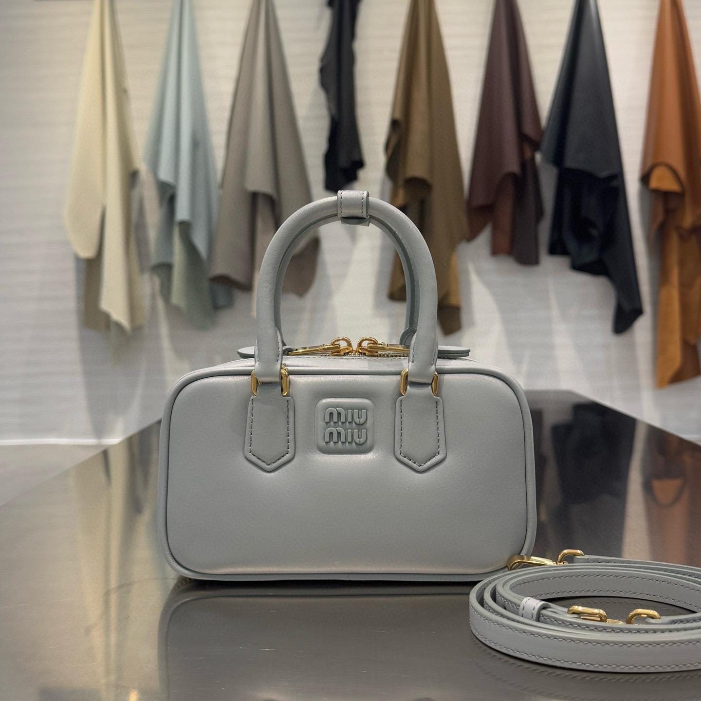 미우 미우 Miu Miu 5BP088 Arcadie leather mini-bag Lake Blue 19cm