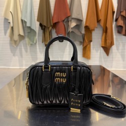 미우 미우 Miu Miu 5BB123 Arcadie Matelassé nappa leather bag Black 19cm