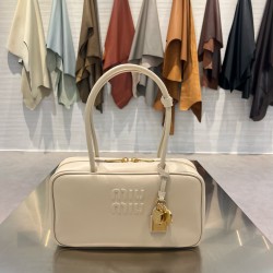 미우 미우 Miu Miu 5BB172 Beau leather top-handle bag White 30cm