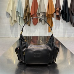 미우 미우 Miu Miu 5BC188 Pocket nappa leather bag Black 22cm