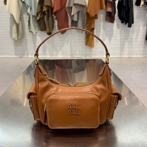 미우 미우 Miu Miu 5BC188 Pocket nappa leather bag Caramel 22cm