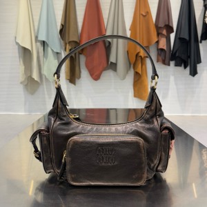 미우 미우 Miu Miu 5BC188 Pocket nappa leather bag Coffee 22cm