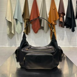 미우 미우 Miu Miu 5BC189 Pocket nappa leather bag Black 32cm
