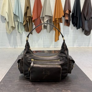 미우 미우 Miu Miu 5BC189 Pocket nappa leather bag Coffee 32cm