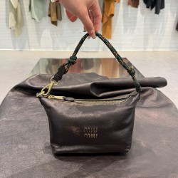 미우 미우 Miu Miu 5NE841 Leather pouch Coffee Brown and Green 18.5cm