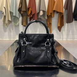 미우 미우 Miu Miu 5BA327 Ribbon Shiny leather top-handle bag Black 30cm