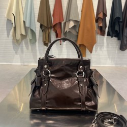 미우 미우 Miu Miu 5BA327 Ribbon Shiny leather top-handle bag Brown 30cm