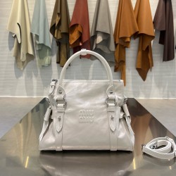 미우 미우 Miu Miu 5BA327 Ribbon Shiny leather top-handle bag White 30cm