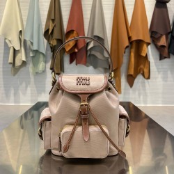 미우 미우 Miu Miu 5BZ043 Canvas and leather backpack Cord Beige 18cm