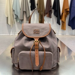 미우 미우 Miu Miu 5BZ042 Canvas and leather backpack Aluminum 30cm