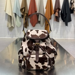 미우 미우 Miu Miu Printed leather backpack White and Burnt Sienna