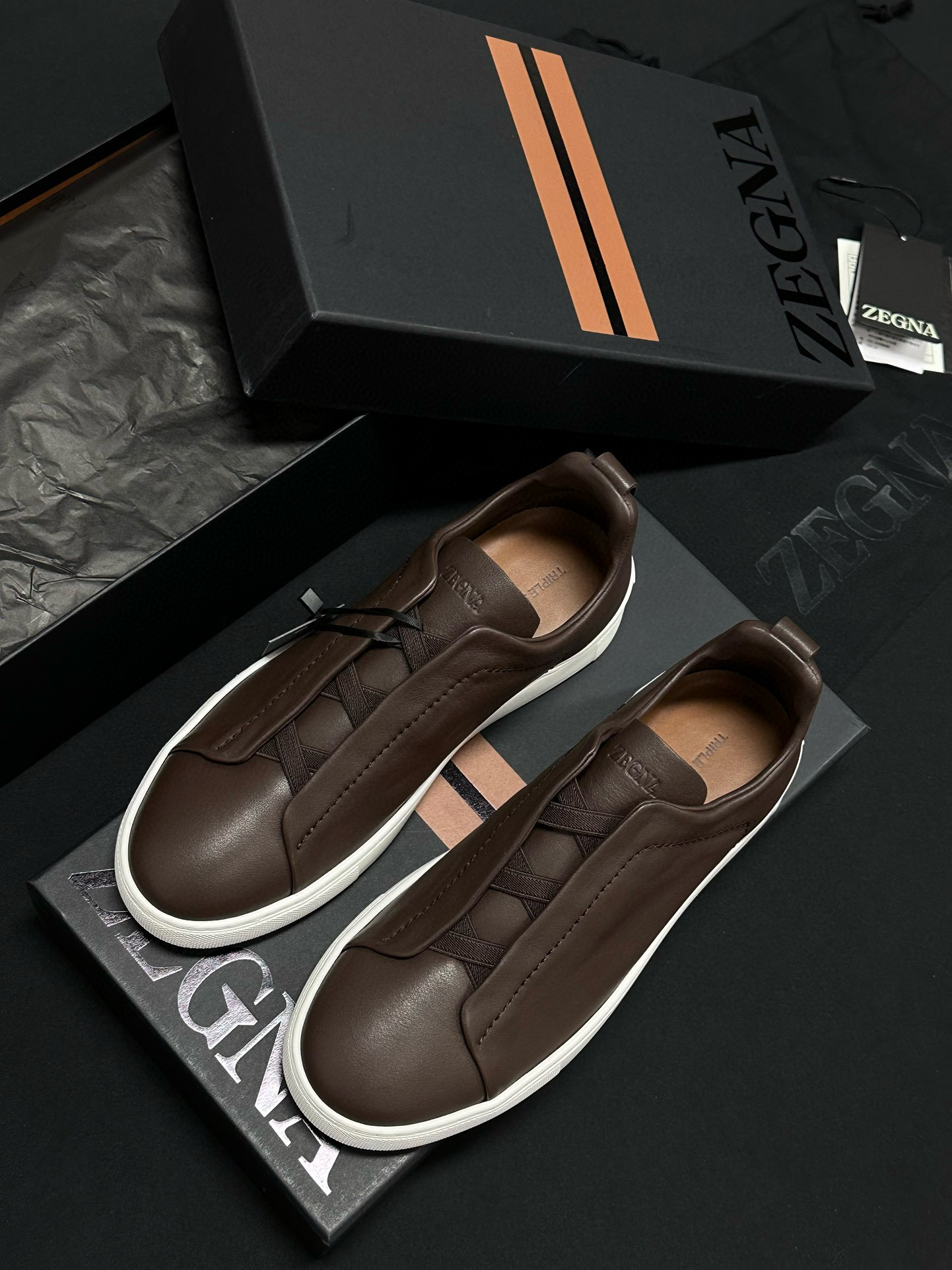 제냐 Zegna Secondskin Triple Stitch TM 스니커즈 Brown