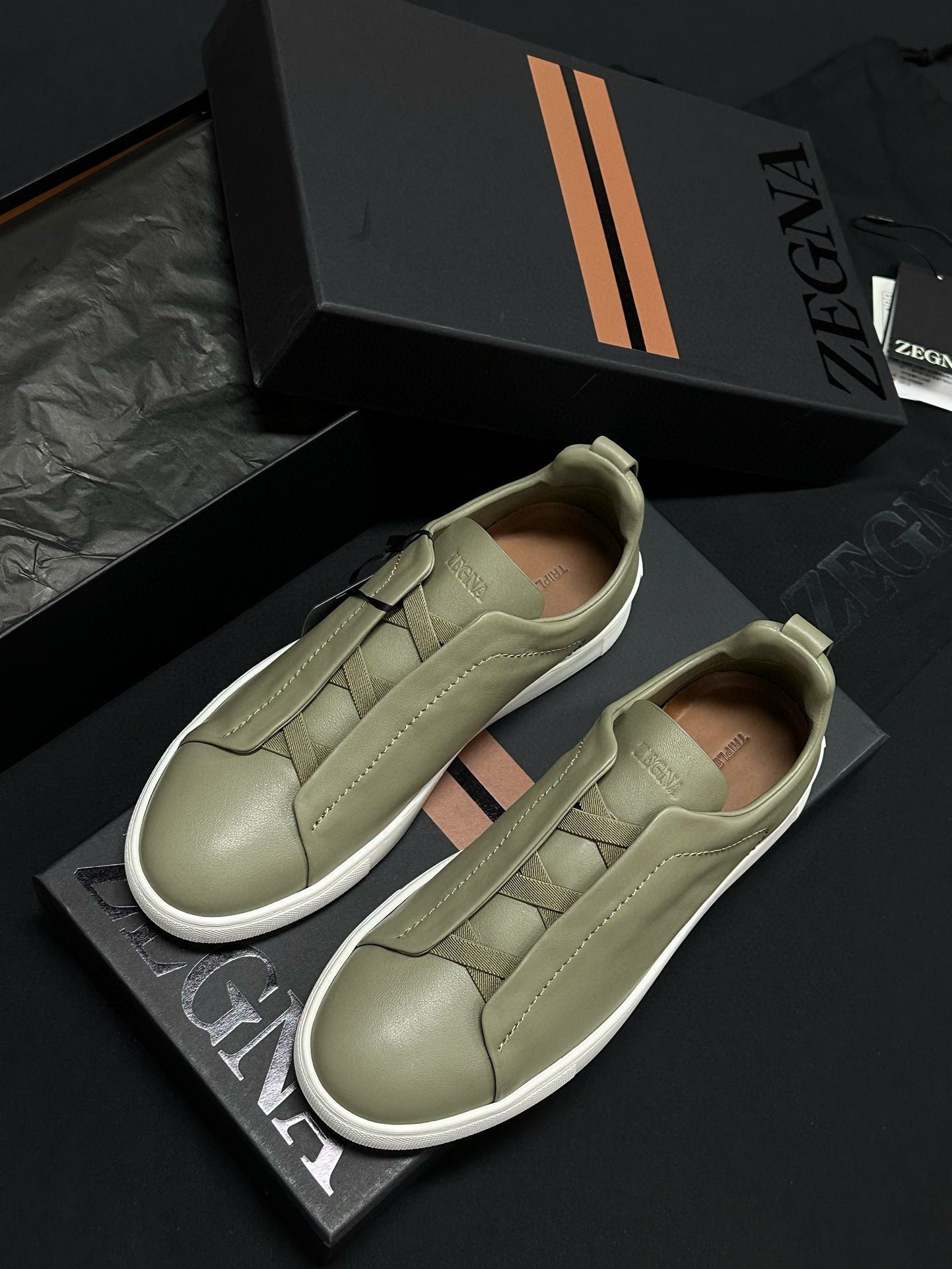 제냐 Zegna Secondskin Triple Stitch TM 스니커즈 green