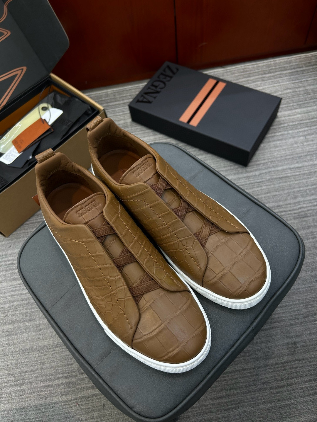 제냐 Zegna Handmdae crocodile TS-SECONDSKIN 스니커즈 Brown
