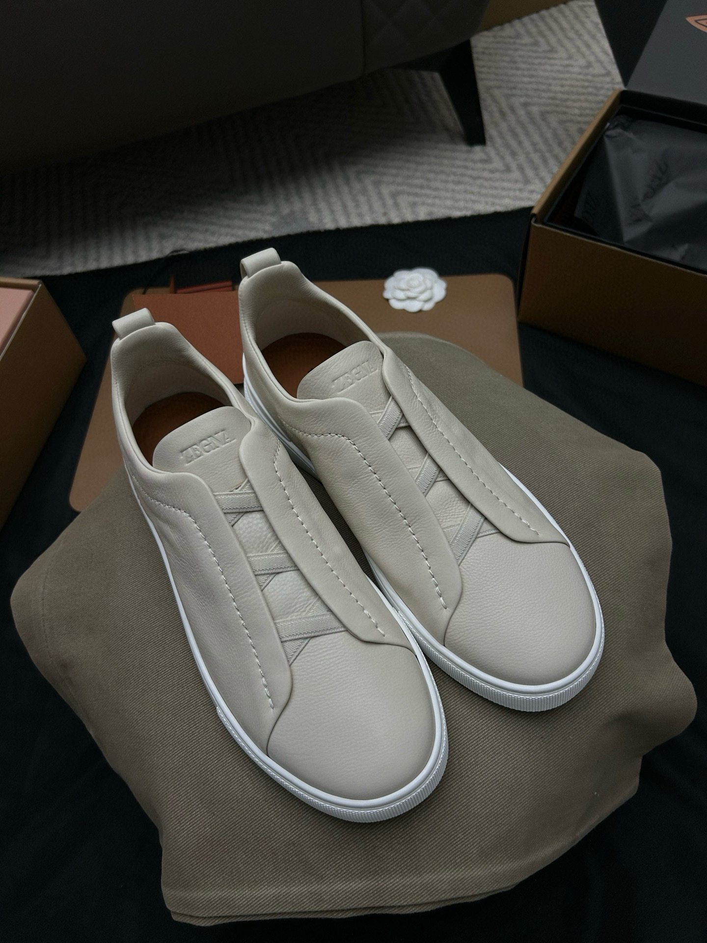 제냐 Zegna Triple Stitch 스니커즈 White