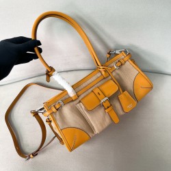 프라다 Prada 1BA426 Bonnie 미디엄 린넨 및 가죽 핸드백 32cm