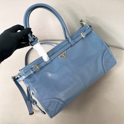 프라다 Prada 1BA433 Bonnie 라지 가죽 핸드백 Aviation Blue 38cm