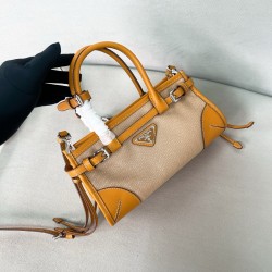 프라다 Prada 1BA486 Bonnie 스몰 린넨 및 가죽 핸드백 23.5cm