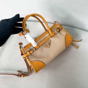 프라다 Prada 1BA486 Bonnie 스몰 린넨 및 가죽 핸드백 23.5cm