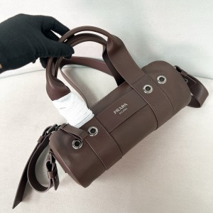 프라다 Prada 1BB161 Route 라지 가죽 탑 핸들 백 Cocoa Brown 29cm
