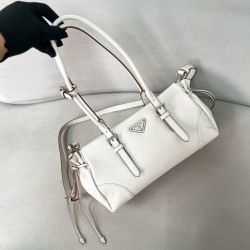 프라다 Prada 1BG628 Bonnie 미디엄 글라쎄 가죽 토트백 White 32cm