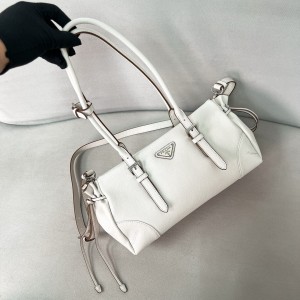 프라다 Prada 1BG628 Bonnie 미디엄 글라쎄 가죽 토트백 White 32cm