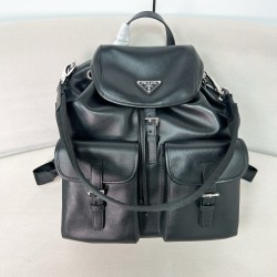 프라다 Prada 2VZ110 Zaino 가죽 백팩 Black 34cm