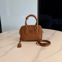 미우 미우 Miu Miu 5BB123 Arcadie 가죽 백 Cognac 19cm