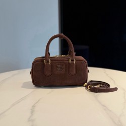 미우 미우 Miu Miu 5BB142 Arcadie 스웨이드 백 Dark Brown 22cm