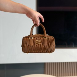 미우 미우 Miu Miu 5BB142 Arcadie Matelasse Suede Bag Dark Brown 22cm