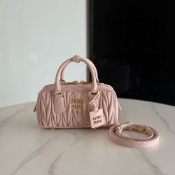 미우 미우 Miu Miu 5BB142 Arcadie Matelasse Suede Bag Pink 22cm