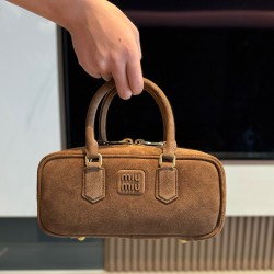 미우 미우 Miu Miu 5BB148 Arcadie 스웨이드 백 Cocoa Brown 27cm