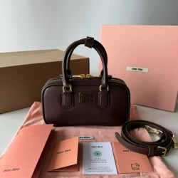 미우 미우 Miu Miu 5BP088 Arcadie 레더 미니 백 Brown 19cm