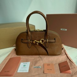 미우 미우 Miu Miu 5BB168 Aventure 나파 레더 탑 핸들 백 Oak 33cm