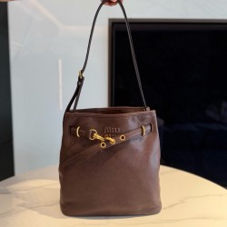 미우 미우 Miu Miu 5BE101 Aventure 나파 가죽 버킷 백 Tundra 30cm