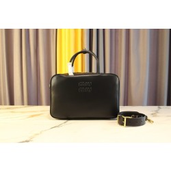 미우 미우 Miu Miu 5BB117-2  Leather Top Handle Bag Black 34cm