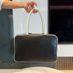 미우 미우 Miu Miu 5BB117-3 Leather Beau Bag Black White 34cm