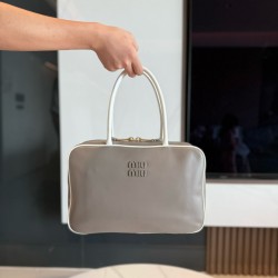 미우 미우 Miu Miu 5BB117-3 Leather Beau Bag Marble Grey White 34cm