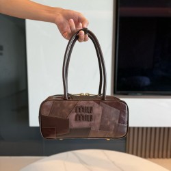미우 미우 Miu Miu 5BB147 Beaau 가죽 패치워크 백 Briarwood 28cm