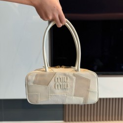 미우 미우 Miu Miu 5BB147 Beaau 가죽 패치워크 백 White 28cm