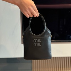 미우 미우 Miu Miu 5BA281 Ivy 가죽 핸드백 Black 20cm
