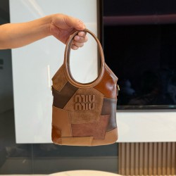 미우 미우 Miu Miu 5BA281 Ivy Leather Handbag Caramel 20cm