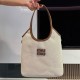 미우 미우 Miu Miu 5BG231 Ivy Canvas Bag Beige Brandy 35cm