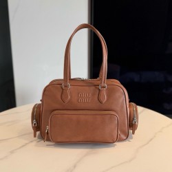미우 미우 Miu Miu 5BB159 Pocket Nappa 가죽 포켓 탑핸들 백 Caramel 32cm